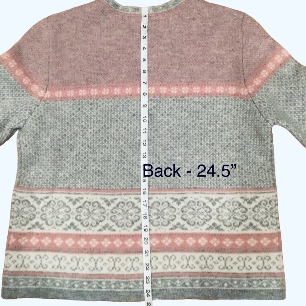 Vintage Carroll Reed Nordic Wool Cardigan Fair Isle Pink/Gray Metal Clasp Size L
